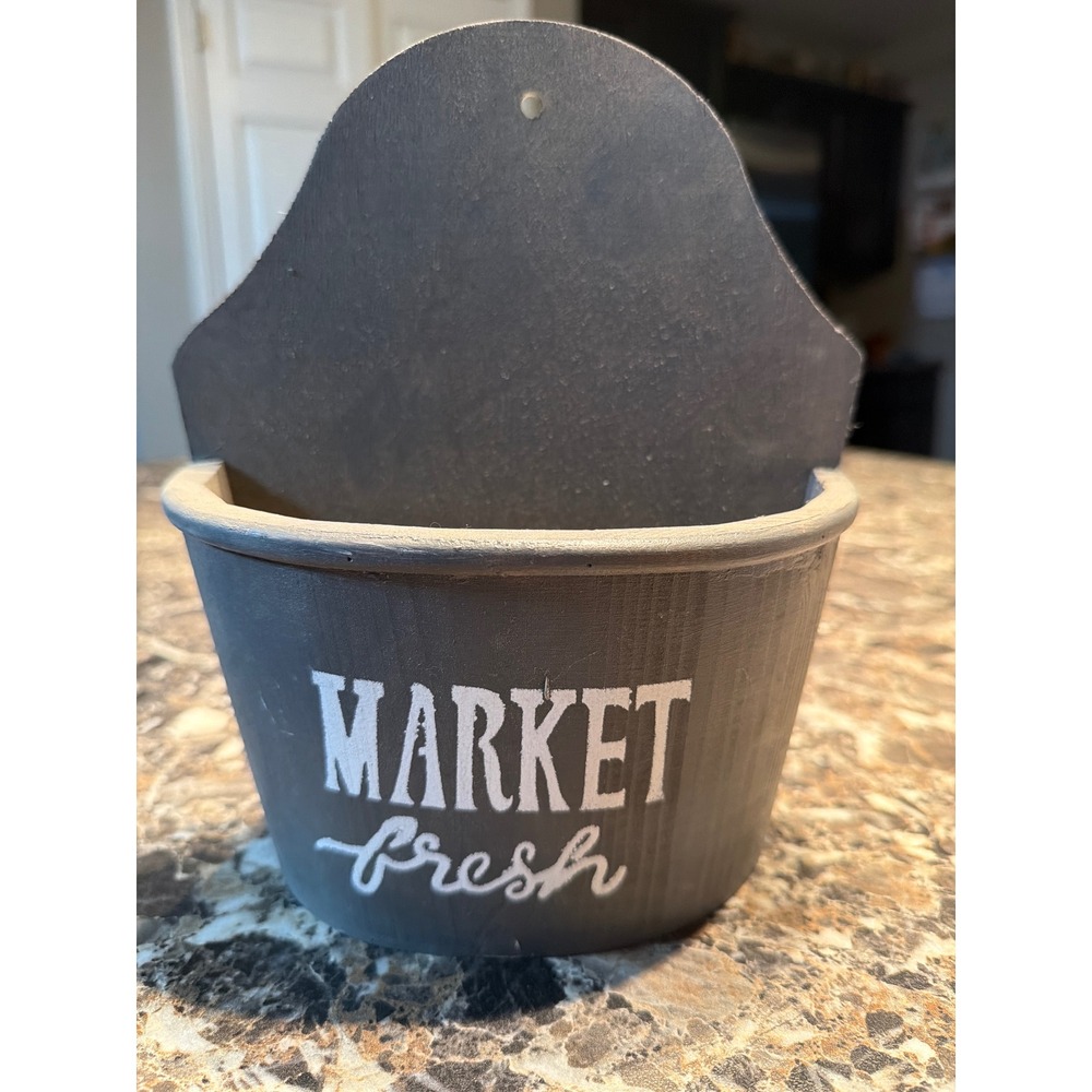 Market Fresh Rustic Wooden Wall Pocket Hanging Planter Farmhouse Gray Storage